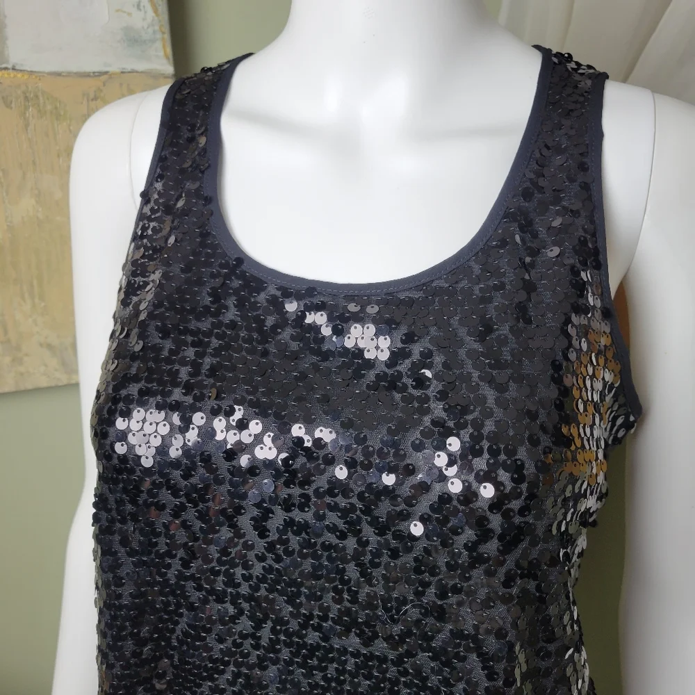 NWOT Express Black Sequin Tank Top - Picture 5 of 12